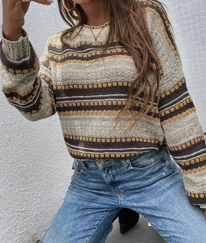 Jersey Casual con Estampado a Rayas y Aberturas