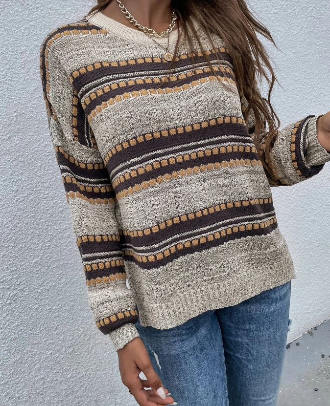 Jersey Casual con Estampado a Rayas y Aberturas
