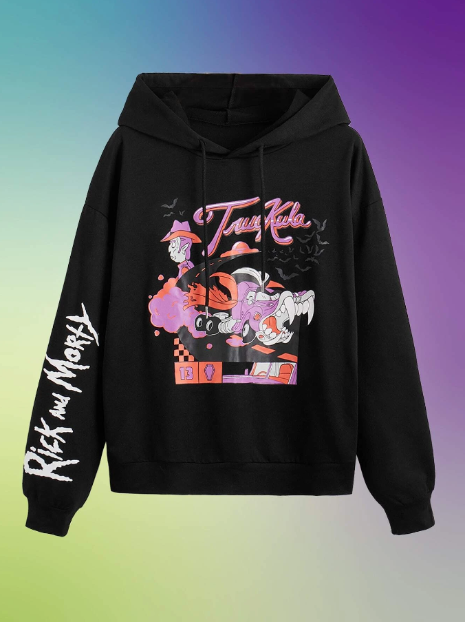 Sudadera Casual con Estampado de Dibujos Animados - Negro