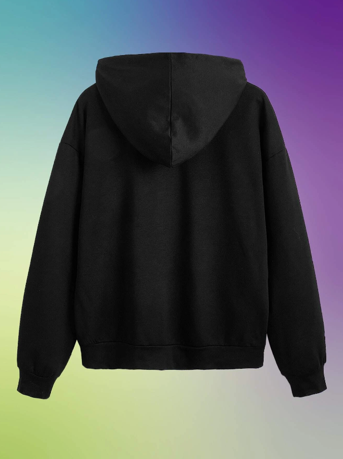 Sudadera Casual con Estampado de Dibujos Animados - Negro