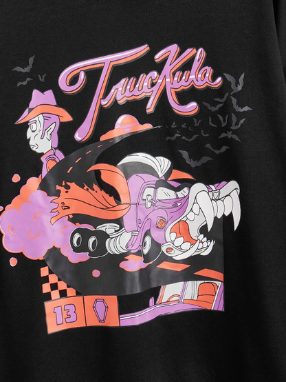 Sudadera Casual con Estampado de Dibujos Animados - Negro