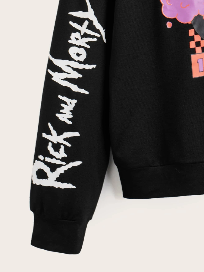 Sudadera Casual con Estampado de Dibujos Animados - Negro