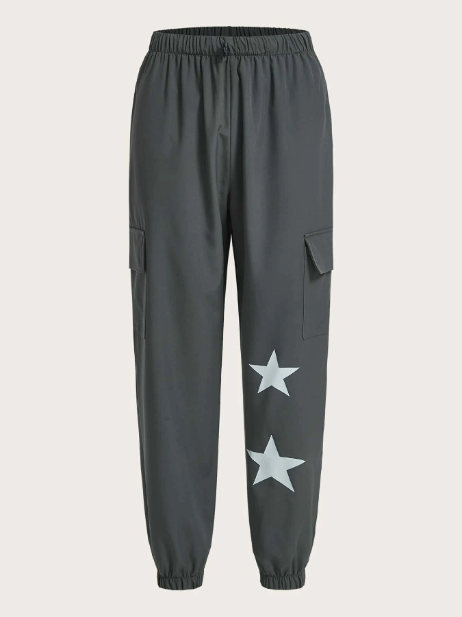 Pantalones Cargo con Estampado Geométrico - Gris Oscuro