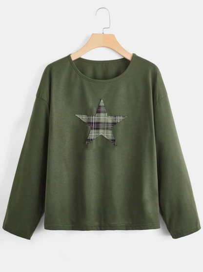 Sudadera con Estampado Geométrico y A Cuadros - Verde Militar