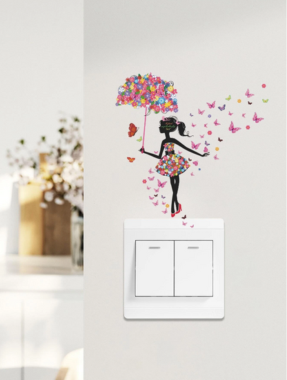 Pegatina Decorativa con Diseño de Silueta Floral y Mariposas