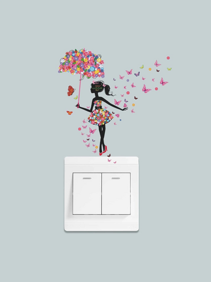 Pegatina Decorativa con Diseño de Silueta Floral y Mariposas