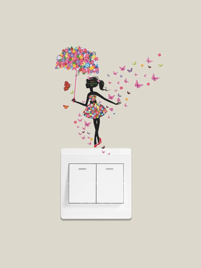 Pegatina Decorativa con Diseño de Silueta Floral y Mariposas