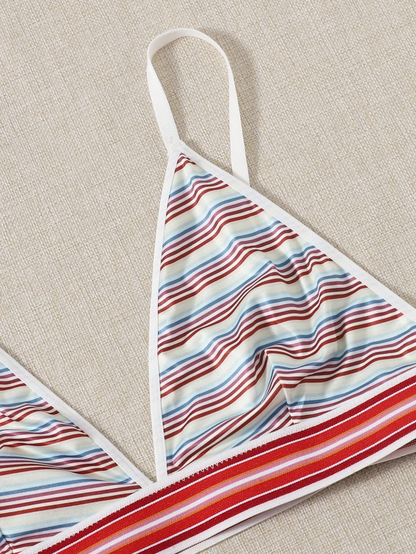 Conjunto de Lencería Multicolor a Rayas con Tanga en V