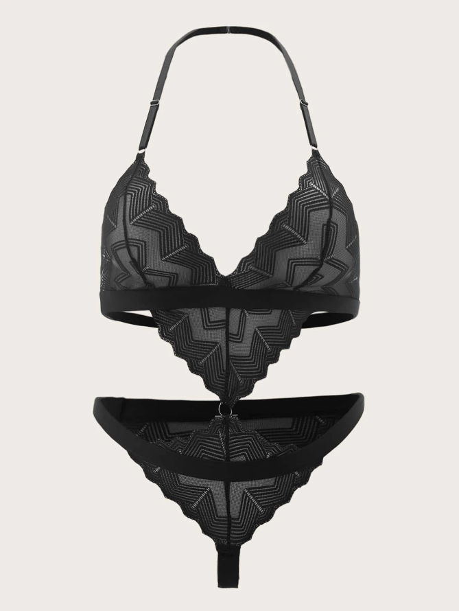 Body Negro Transparente con Diseño Triangular