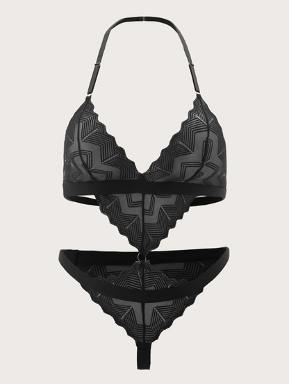 Body Negro Transparente con Diseño Triangular
