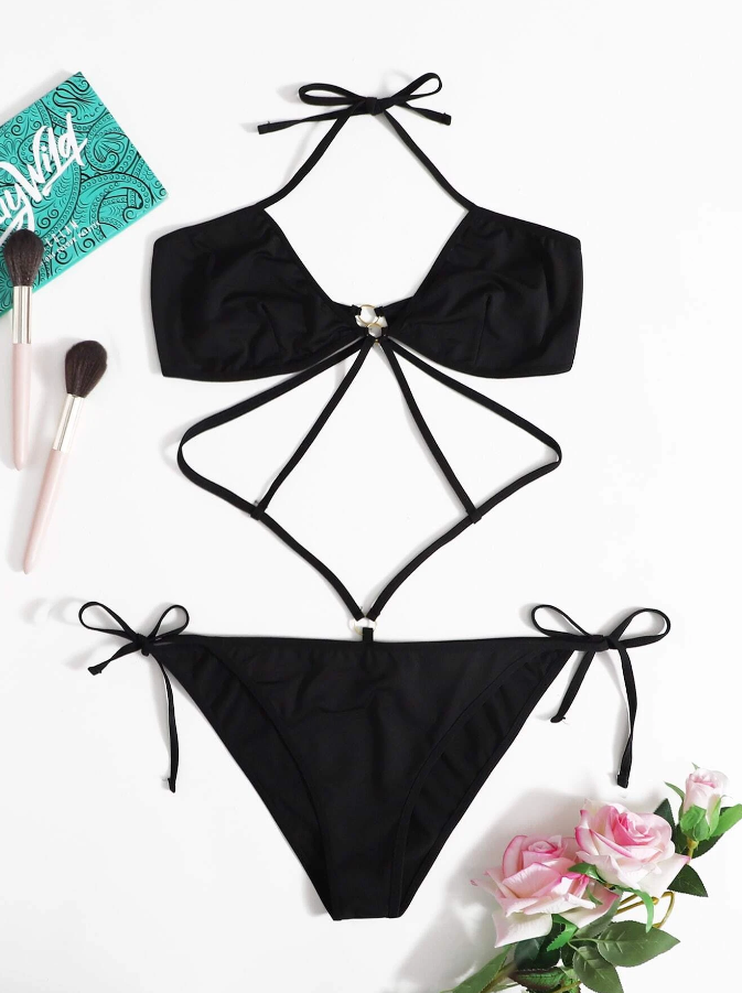 Body Negro con Detalles de Anilla