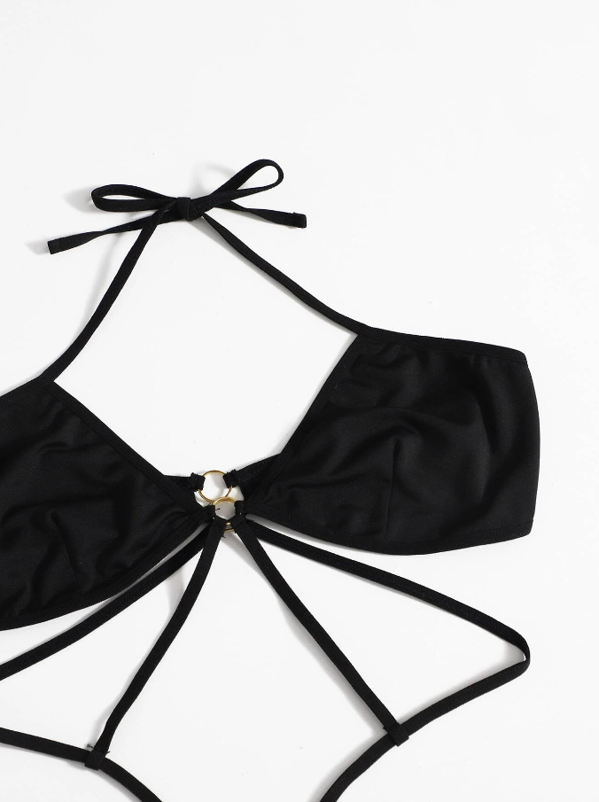 Body Negro con Detalles de Anilla