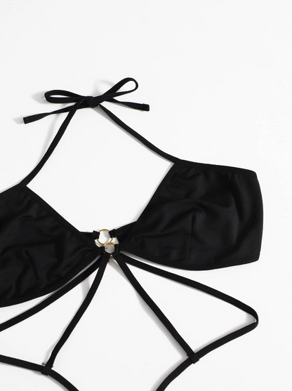 Body Negro con Detalles de Anilla