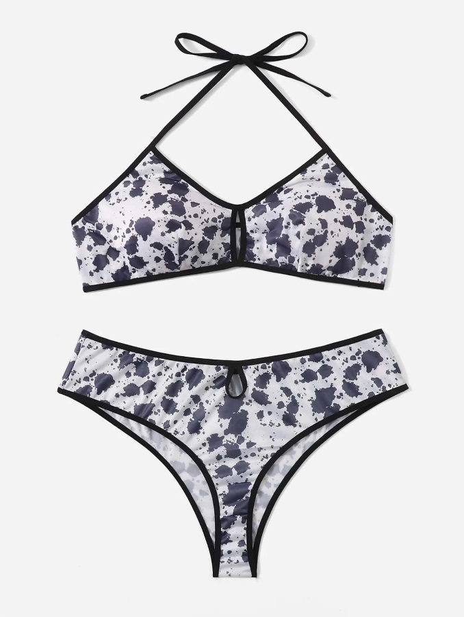 Set de Lencería Blanco y Negro con Estampado Abstracto