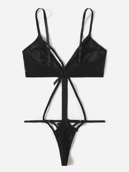 Body Transparente Negro con Bordado Floral