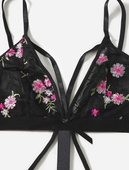 Body Transparente Negro con Bordado Floral