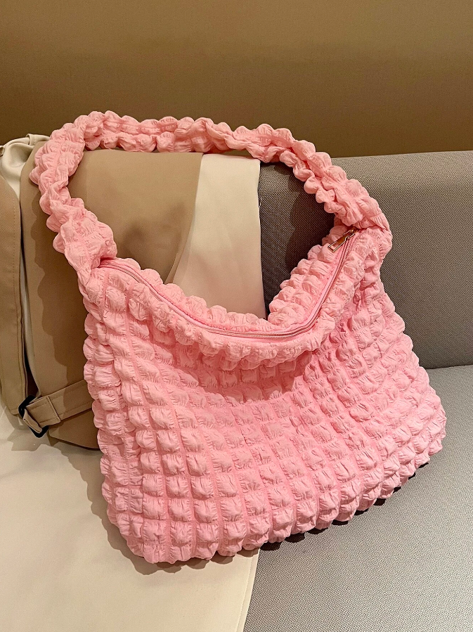 Bolso de Tela Cuadriculada - Lila y Rosa