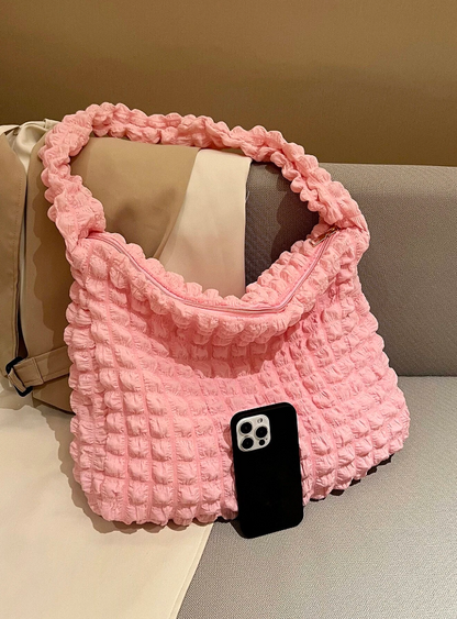 Bolso de Tela Cuadriculada - Lila y Rosa