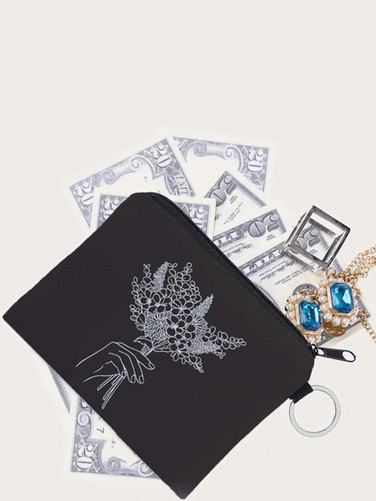 Monedero Estampado Floral - Blanco y Negro