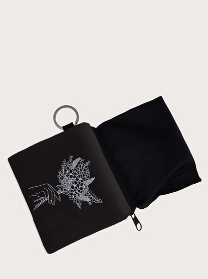 Monedero Estampado Floral - Blanco y Negro