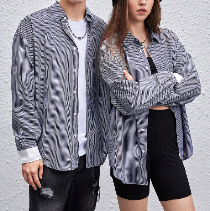 Camisa Oversized a Rayas - Gris