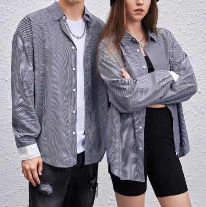 Camisa Oversized a Rayas - Gris
