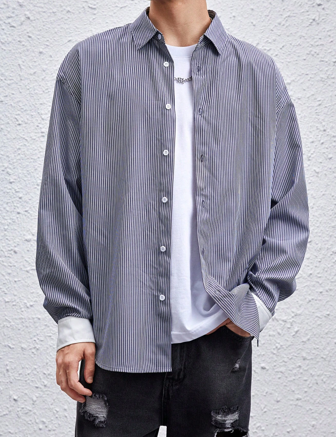 Camisa Oversized a Rayas - Gris