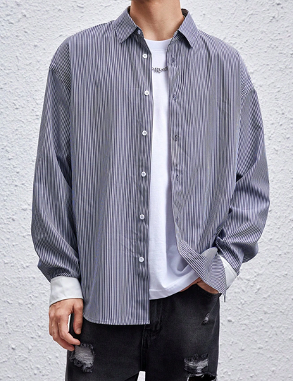 Camisa Oversized a Rayas - Gris