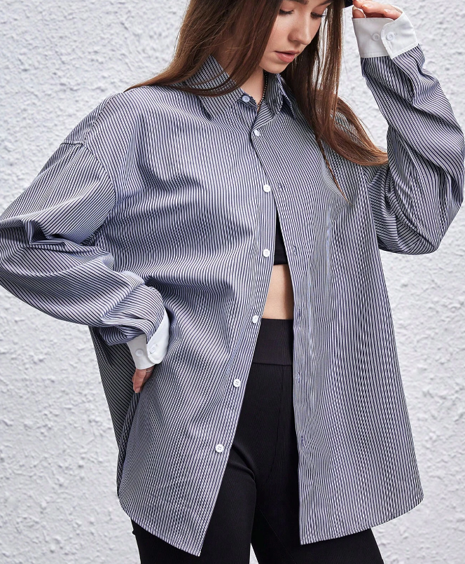 Camisa Oversized a Rayas - Gris