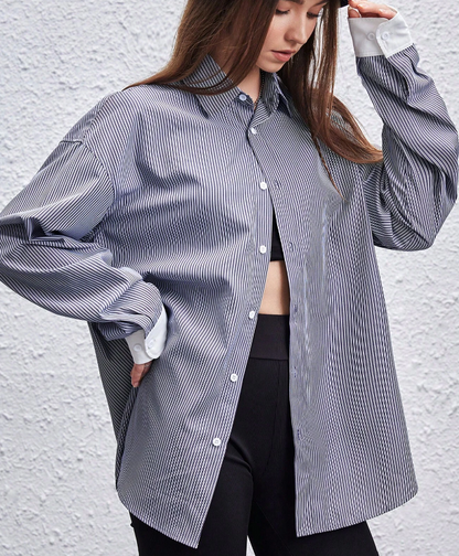 Camisa Oversized a Rayas - Gris