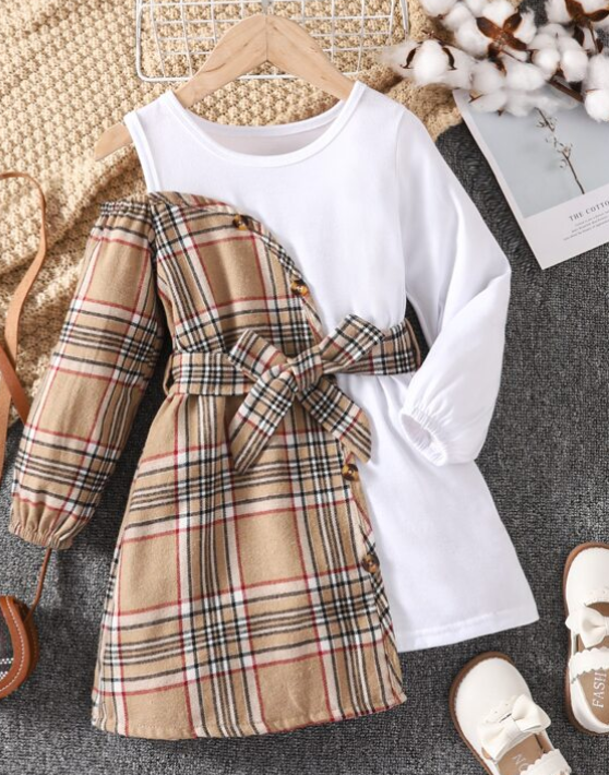 Vestido A Cuadros con Cinturón - Multicolor