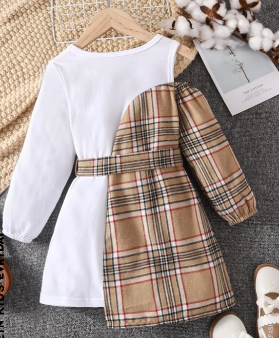 Vestido A Cuadros con Cinturón - Multicolor