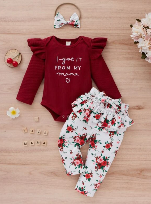 Set de 3 Piezas para Bebé - Body, Pantalón y Diadema