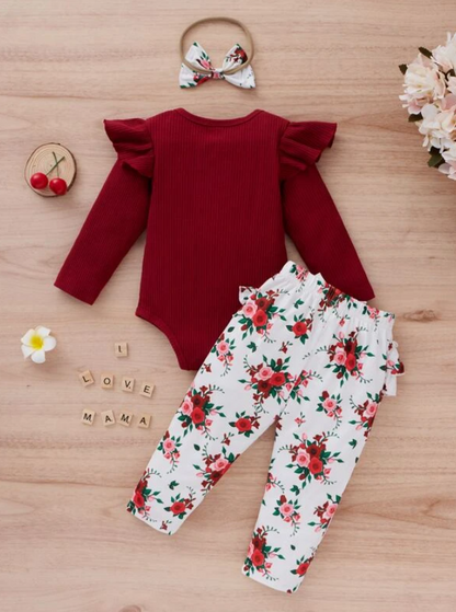 Set de 3 Piezas para Bebé - Body, Pantalón y Diadema