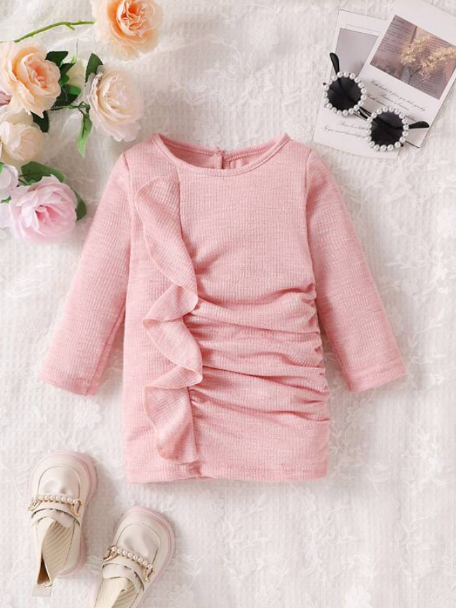 Vestido de Manga Larga con Volante para Niñas