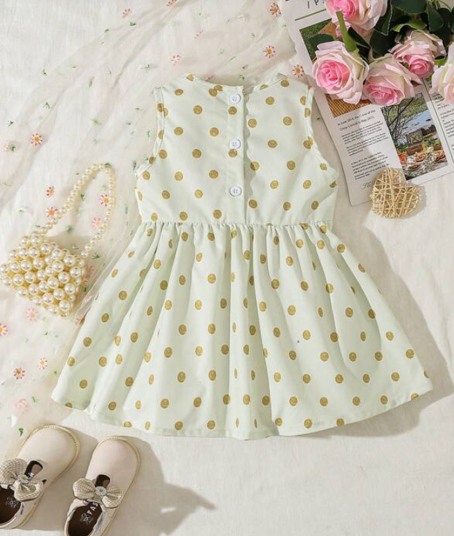 Vestido A-Line de Lunares con Cinturón para Niñas