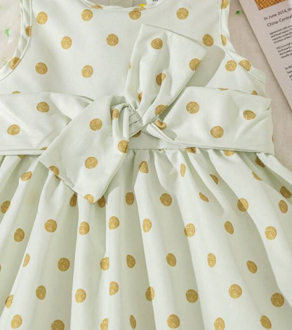 Vestido A-Line de Lunares con Cinturón para Niñas