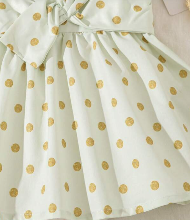 Vestido A-Line de Lunares con Cinturón para Niñas