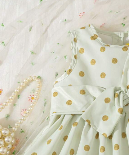 Vestido A-Line de Lunares con Cinturón para Niñas