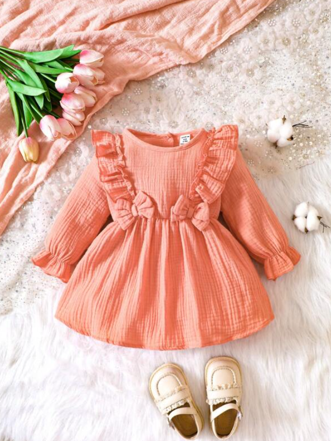 Vestido A-Line Naranja para Niñas con Volantes