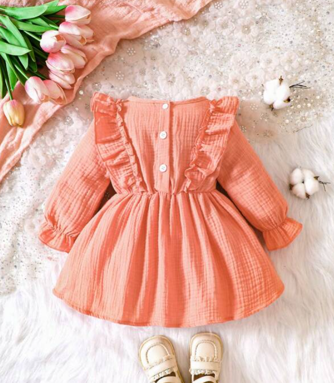 Vestido A-Line Naranja para Niñas con Volantes