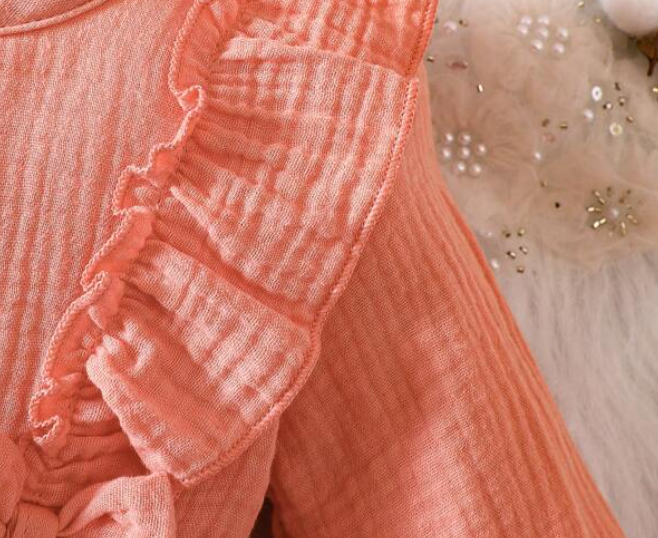 Vestido A-Line Naranja para Niñas con Volantes