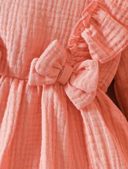 Vestido A-Line Naranja para Niñas con Volantes