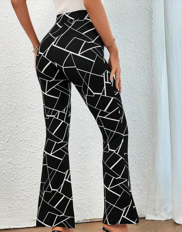 Pantalón Negro con Estampado Geométrico