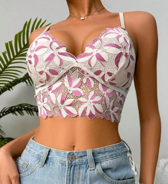 Top de Encaje con Bordados Florales