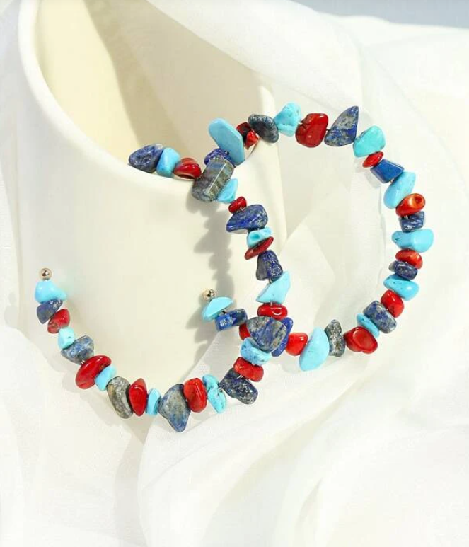 Pendientes Aro Multicolor con Piedras Naturales