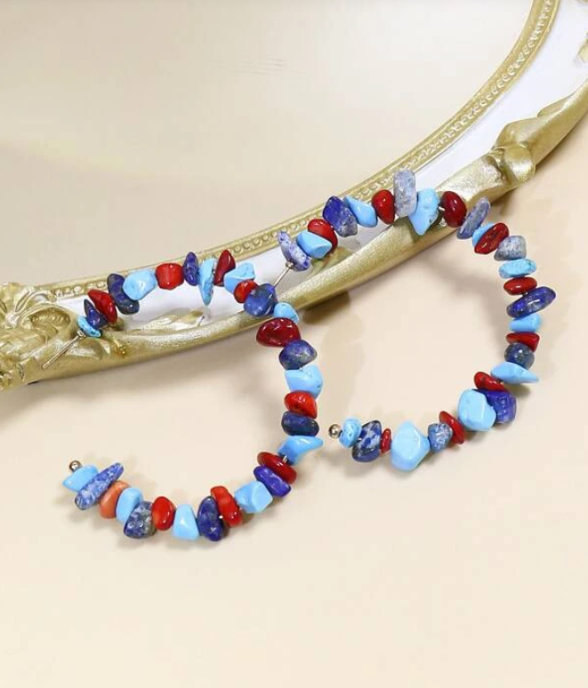 Pendientes Aro Multicolor con Piedras Naturales