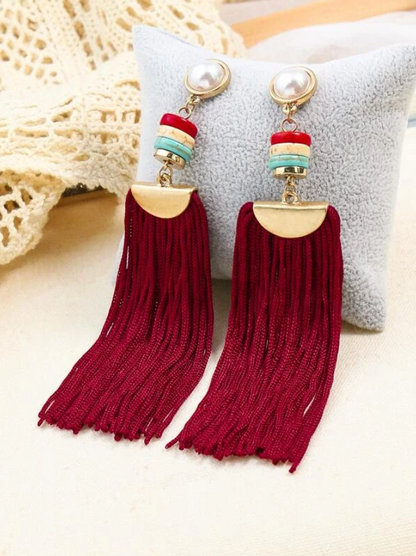 Pendientes con Borlas en Color Rojo