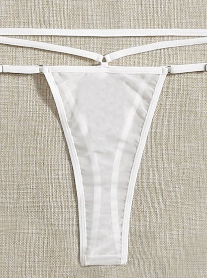 Conjunto Sexy Blanco con Apliques Florales - Transparente