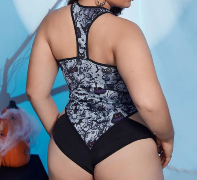 Body Multicolor de Estampado de Dibujos Animados con Aberturas